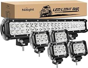 Nilight - ZH003 20Inch 126W Spot Flood Combo Led Light Bar 4PCS 4Inch 18W Spot LED Pods Fog Lights for Jeep Wrangler Boat Truck Tractor Trailer Off-Road, 2 Years Warranty